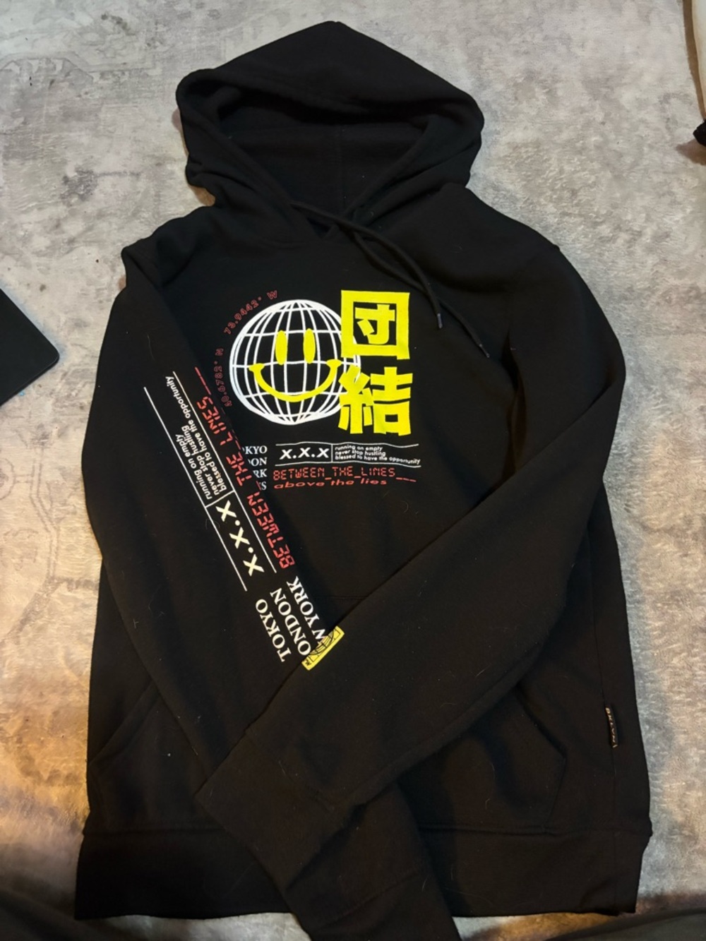Black Graphic Hoodie with Yellow Accent - Unbranded